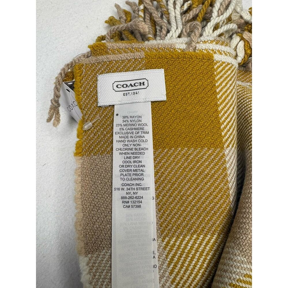 NWT Coach Amber Gold Wool/Cashmere Blend Fringe Scarf ($158) - Picture 3 of 6